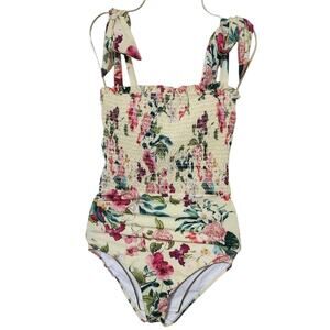 Farm Rio Smocked Shoulder-Tie One-Piece Swimsuit XS